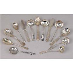 A GROUP OF THIRTEEN STERLING SILVER SMALL SERVING PIECES