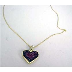 A TIFFANY & CO 18K YELLOW GOLD, RUBY AND DIAMOND HEART-FORM PENDANT