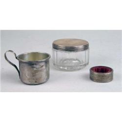 AN ENGLISH STERLING SILVER LIDDED GLASS DRESSER JAR