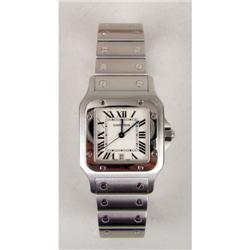 A CARTIER "SANTOS" STAINLESS STEEL GENTLEMEN`S WRISTWATCH