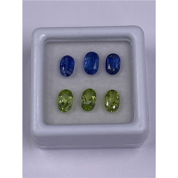 GREEN PERIDOT & RARE BLUE KYANITE 3.27CT, 6 X 4MM, OVAL CUT, VVS CLARITY, BRAZIL, UNTREATED