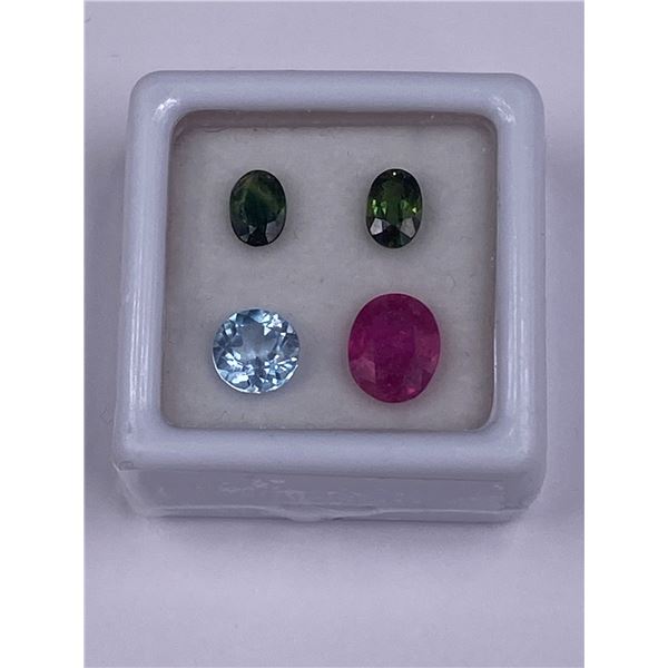 GEMSTONE MIX; RUBY 1.65CT, OVAL, VS, POSSIBLE GF, TOPAZ 1.00CT, SQUARE, VVS, BRAZIL, SAPPHIRE