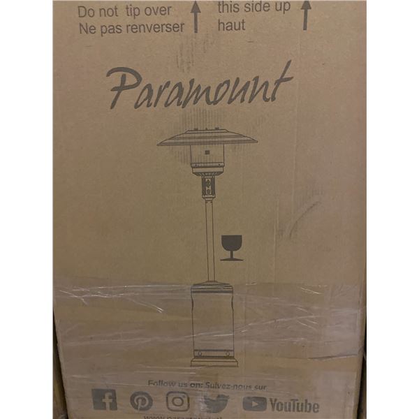 IN BOX PARAMOUNT OUTDOOR PATIO HEATER MOCHA & STAINLESS STEEL 18.11 X 18.11 X 30.9"