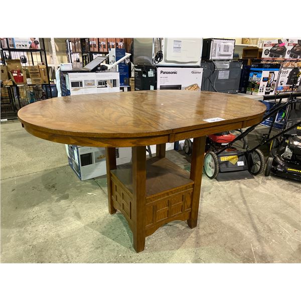 DARK OAK PEDESTAL BASED BAR HEIGHT TABLE WITH LEAF 60 X 42"