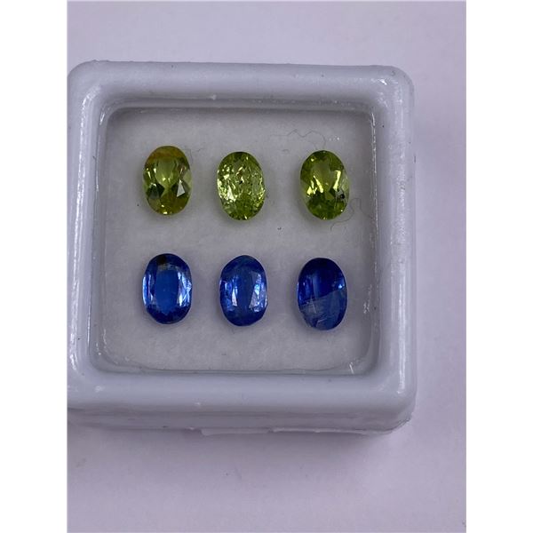 GREEN PERIDOT & RARE BLUE KYANITE 3.15CT, 6 X 4MM, OVAL CUT, VVS CLARITY, BRAZIL, UNTREATED