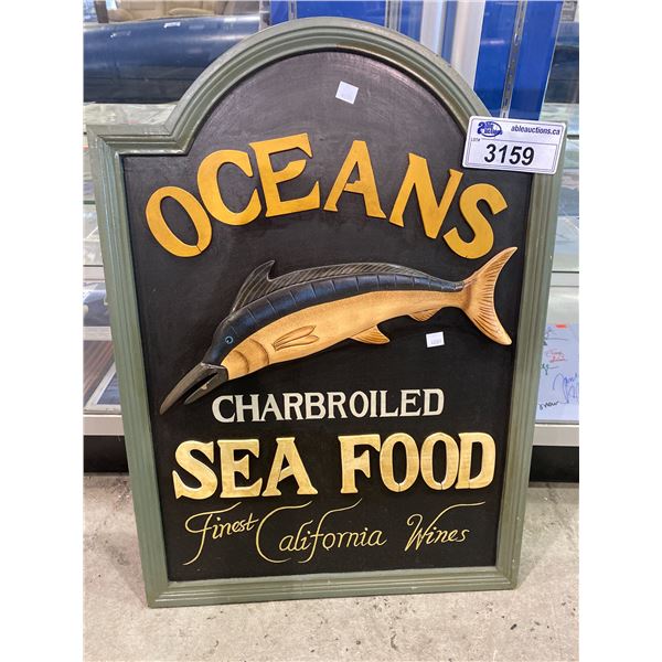 OCEANS CHARBROILED SEA FOOD WOODEN SIGN