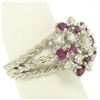 Image 2 : 14K White Gold 2.10 ctw Diamond & Ruby Cluster Daisy Twisted Wire Cocktail Ring