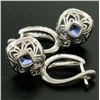 Image 5 : 14k White Gold 4.15 ctw Cushion Tanzanite Dangle Earrings w/ Pave Diamond Halos