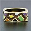 Image 2 : Vintage Martine 14k Gold Multicolored Enamel Mosaic Squared Eternity Band Ring