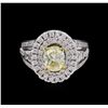 Image 2 : 14KT White Gold 1.24 ctw I-1/Light Yellow GIA Cert Diamond Ring