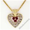 Image 1 : 14kt Yellow Gold 0.51 ctw Round Ruby and Diamond Open Heart Pendant Necklace