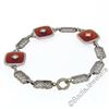 Image 4 : Antique Art Deco 14kt White Gold Carnelian and Diamond Etched Filigree Bracelet