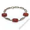 Image 6 : Antique Art Deco 14kt White Gold Carnelian and Diamond Etched Filigree Bracelet