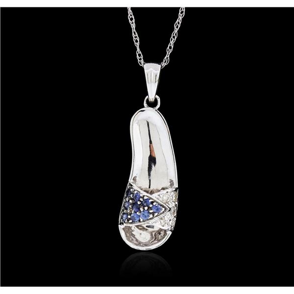 14KT White Gold 0.10 ctw Sapphire and Diamond Pendant With Chain