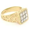 Image 4 : Mens 14K Two Tone Gold Nugget Design .90 ctw Round BRILLIANT Diamond Cluster Rin