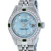 Image 1 : Rolex Ladies 26 Stainless Steel Sky Blue Diamond & Emerald Datejust Wristwatch
