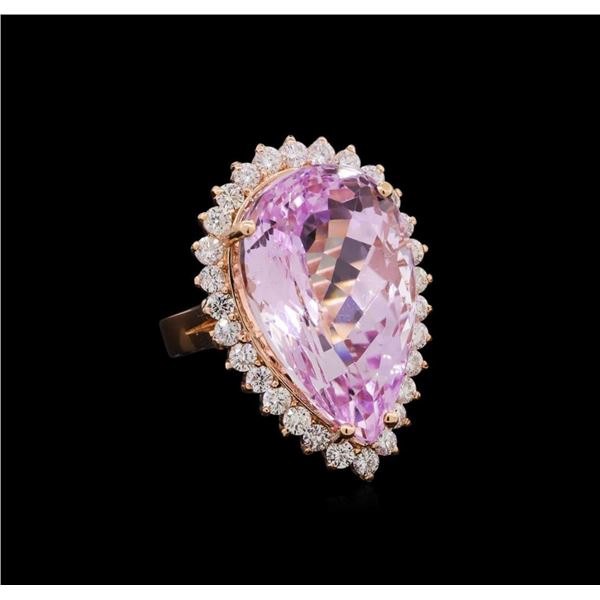 26.32 ctw Kunzite and Diamond Ring - 14KT Rose Gold