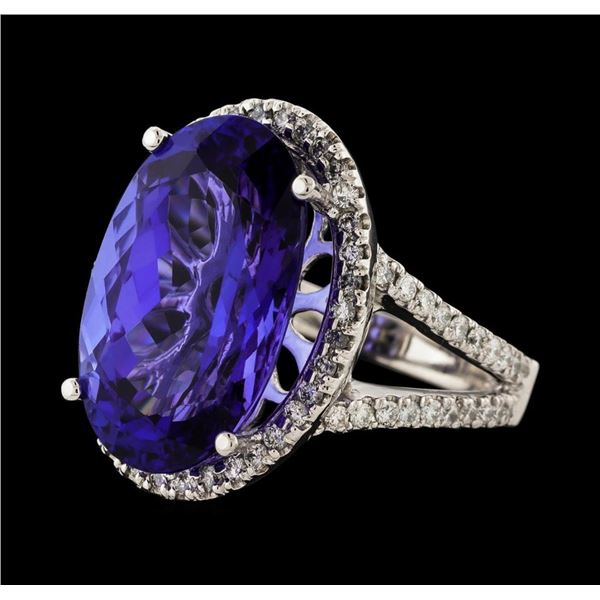 12.38 ctw Tanzanite and Diamond Ring - 14KT White Gold