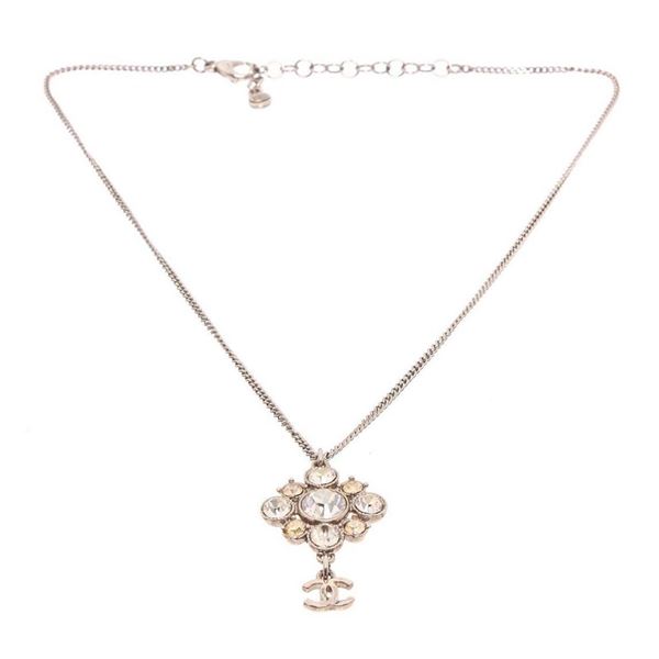 Chanel Strass CC Rhinestone Pendant Necklace