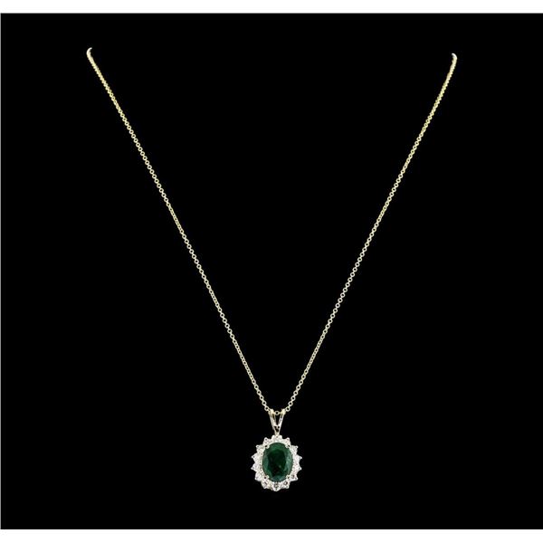 3.77 ctw Emerald and Diamond Pendant With Chain - 14KT Yellow Gold