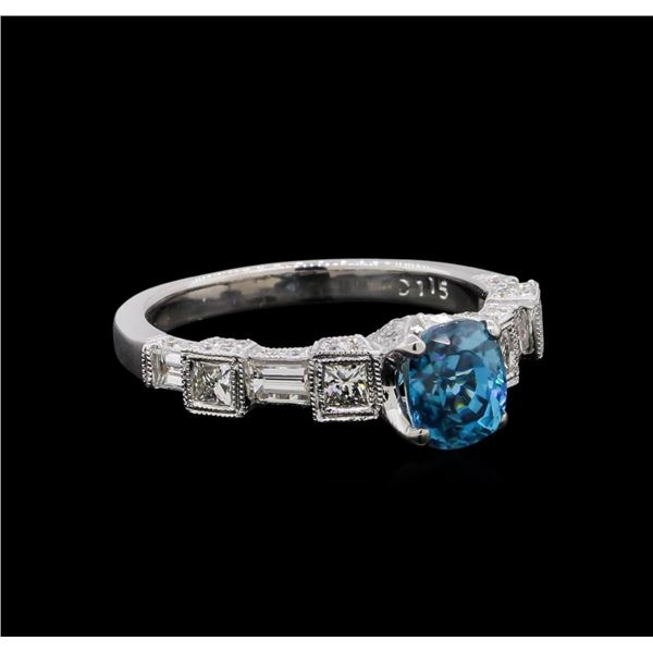 1.92 ctw Blue Zircon and Diamond Ring - 18KT White Gold