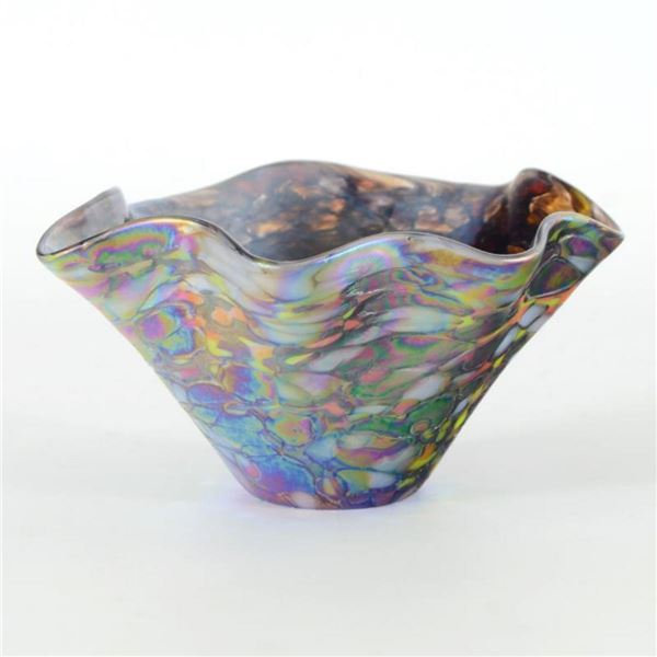 Glass Eye Studios,  Mini Wave Bowl (Slate)  Hand Blown Glass Sculpture (Second).