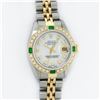 Image 2 : Rolex Ladies 2 Tone MOP Diamond & Emerald Datejust Wristwatch