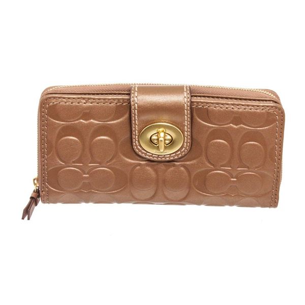 Coach Brown Embossed Leather Turnlock Zippy Wallet