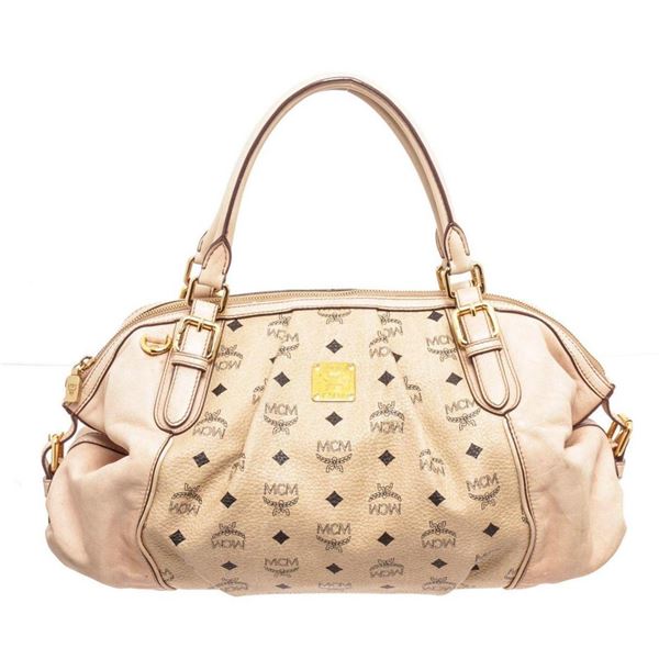 MCM Beige Leather Hobo Bag