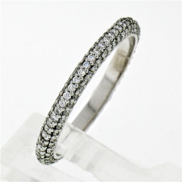 14K White Gold .85 ctw Diamond 2.30mm Domed 3 Row Eternity Wedding Band Ring