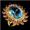 Image 1 : Natural Handmade Blue Topaz 23.46 Ct & Garnet Ring