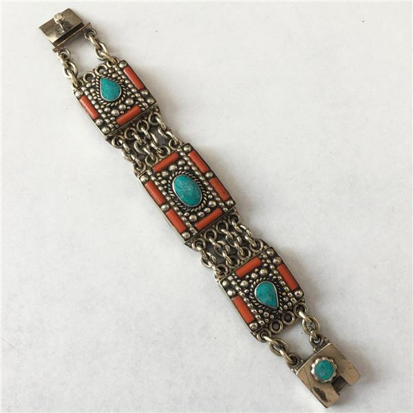 Tibet Hand Made Turquoise & Coral Bracelet