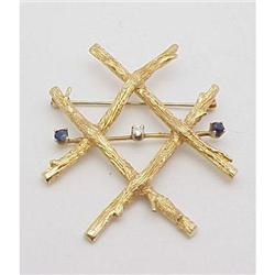 14kt gold bamboo motif brooch