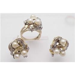 Pearl earrings and ring set