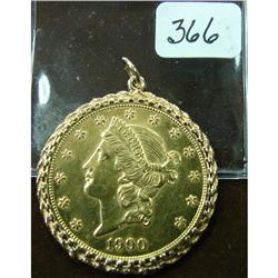 1900 $20 Liberty Gold in 14kt. Rope Bez