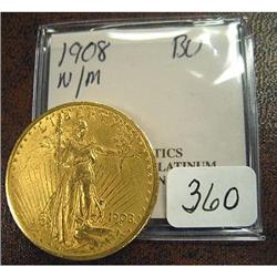 1908 $20.00 St. Gaudens Gold BU