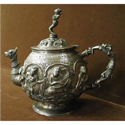 Siam silver teapot, ornate