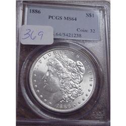 1886 Morgan Silver Dollar MS64 PCGS