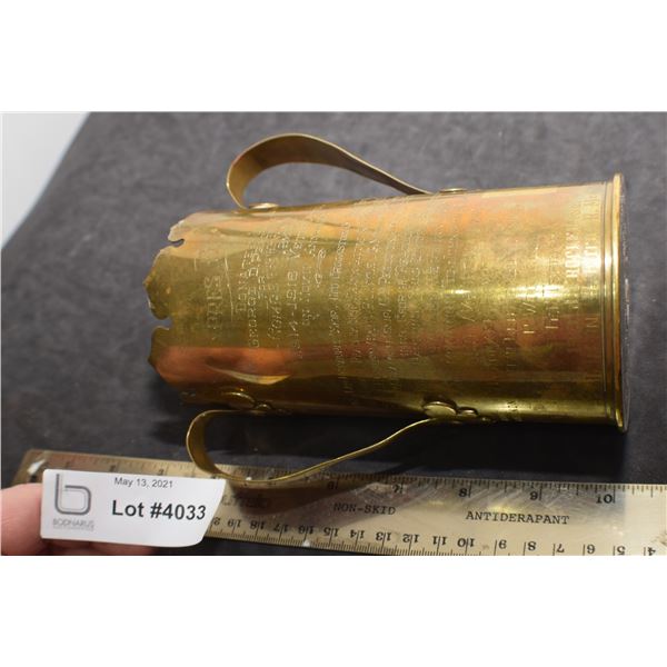 TRENCH ART BRASS SHELL CASING CURLING TROPHY YPRES CUP