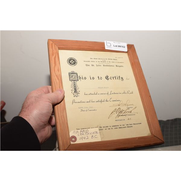 WWII AIR RAID CERTIFICATE