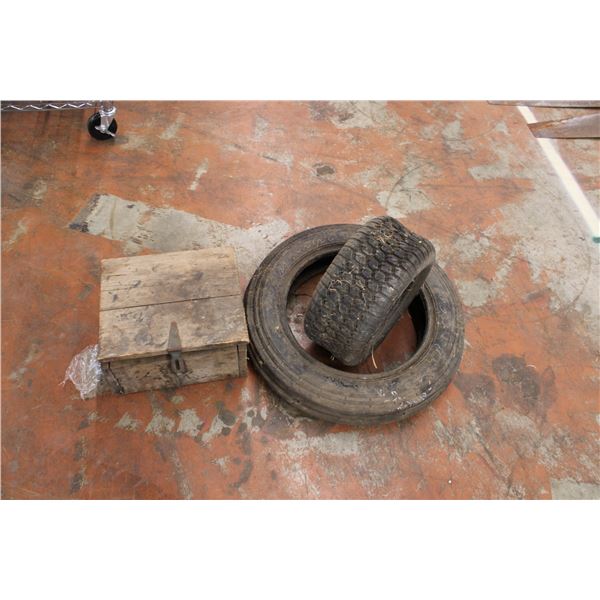 2 Tires and Wooden Box