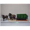 Image 1 : (3) Toy Horses With Wagon Mounted On Wood (25" Long)