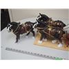 Image 2 : (3) Toy Horses With Wagon Mounted On Wood (25" Long)