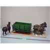 Image 5 : (3) Toy Horses With Wagon Mounted On Wood (25" Long)