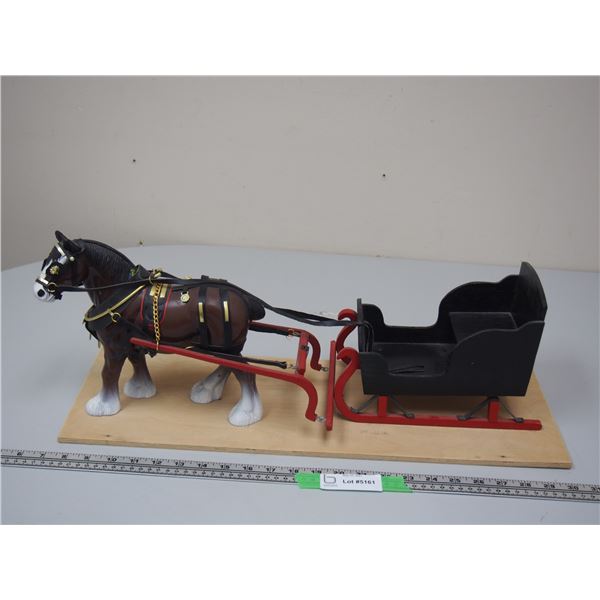 (1) Toy Horses With Sleigh Mounted on Wood (22" Long)