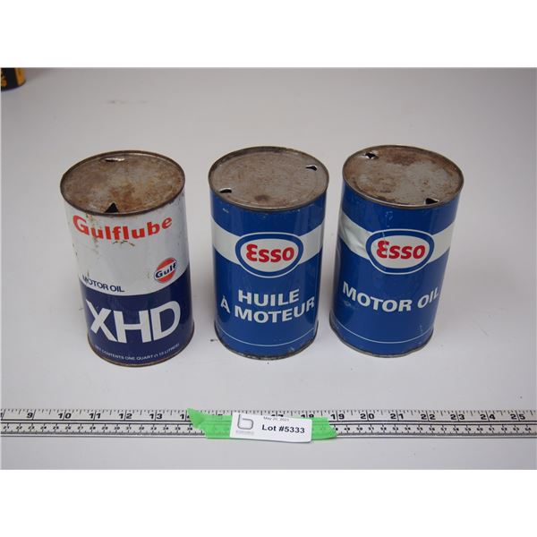 (3X THE MONEY) Esso and Gulf One Quart Oil Cans (Empty)