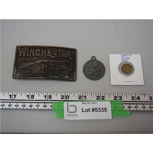 Winchester Bolt Buckle, Put a Tiger In Your Tank Key Chain, Esso Wash Only Coin