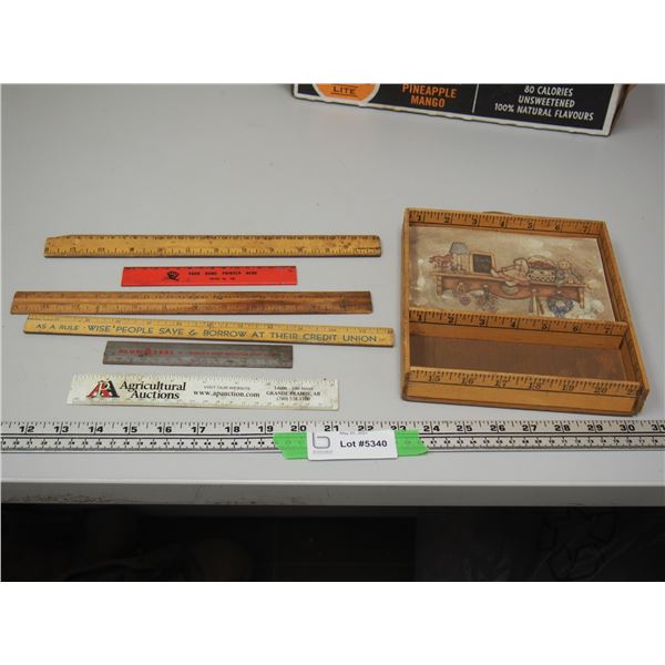 6 Vintage Rulers Plus Unique Ruler Homemade Box Wall Hanging
