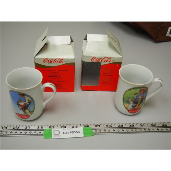 (2X THE MONEY) Coca Cola Coffee Mugs Trimmed in 22 Karat Gold (NIB)