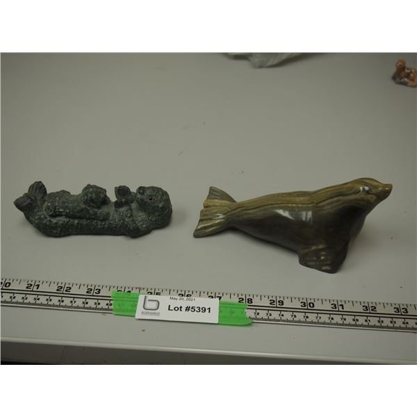 (2) Soapstone? Stone Carving Ornaments